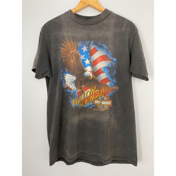 Vintage Harley Davidson 3D Emblem T-shirt Size L Follow the Eagle 1991 Laconia - Picture 1 of 10